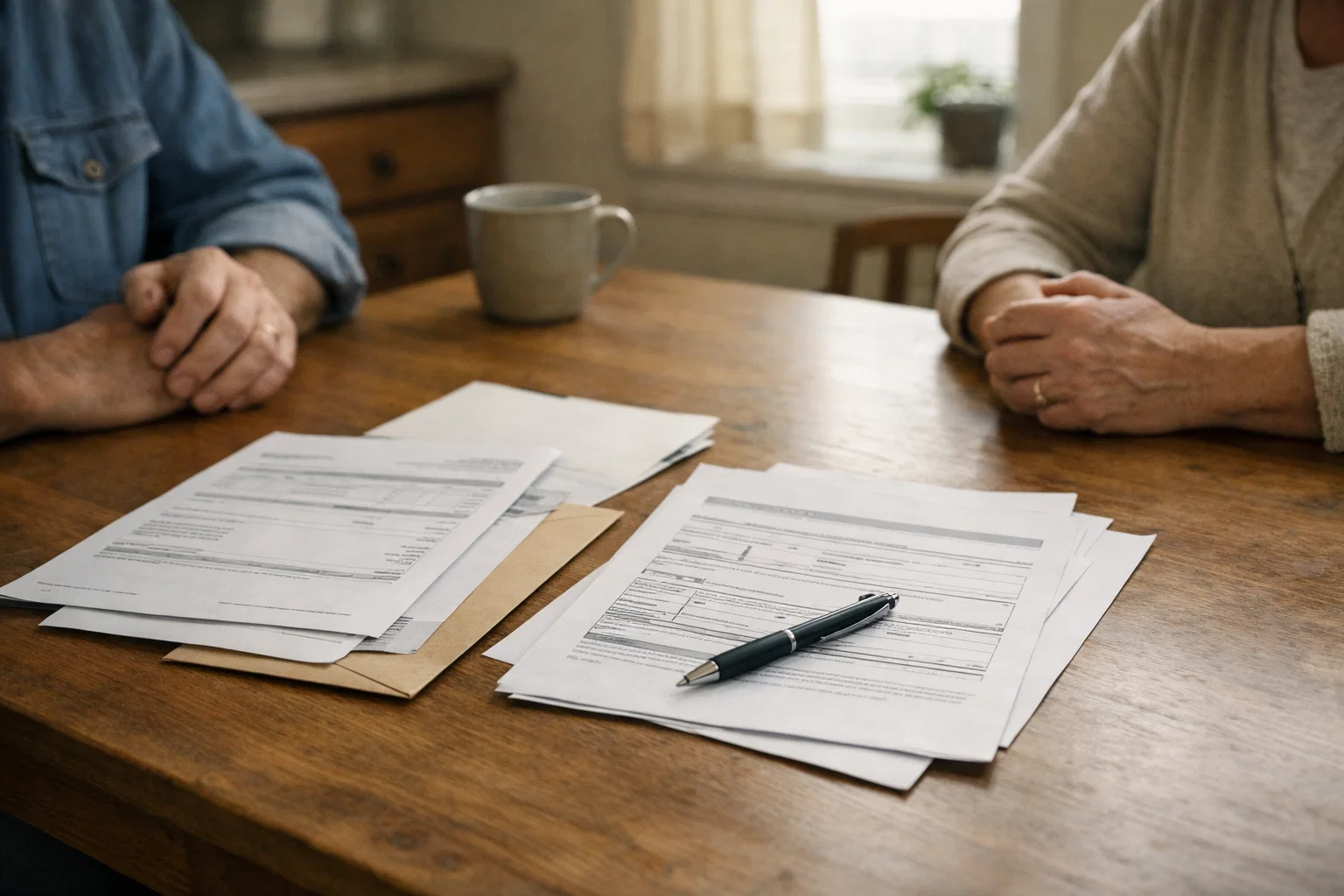 Kitchen table in a Connecticut home with utility bills and rebate paperwork laid out, representing how state incentives and federal energy tax credits can be combined.