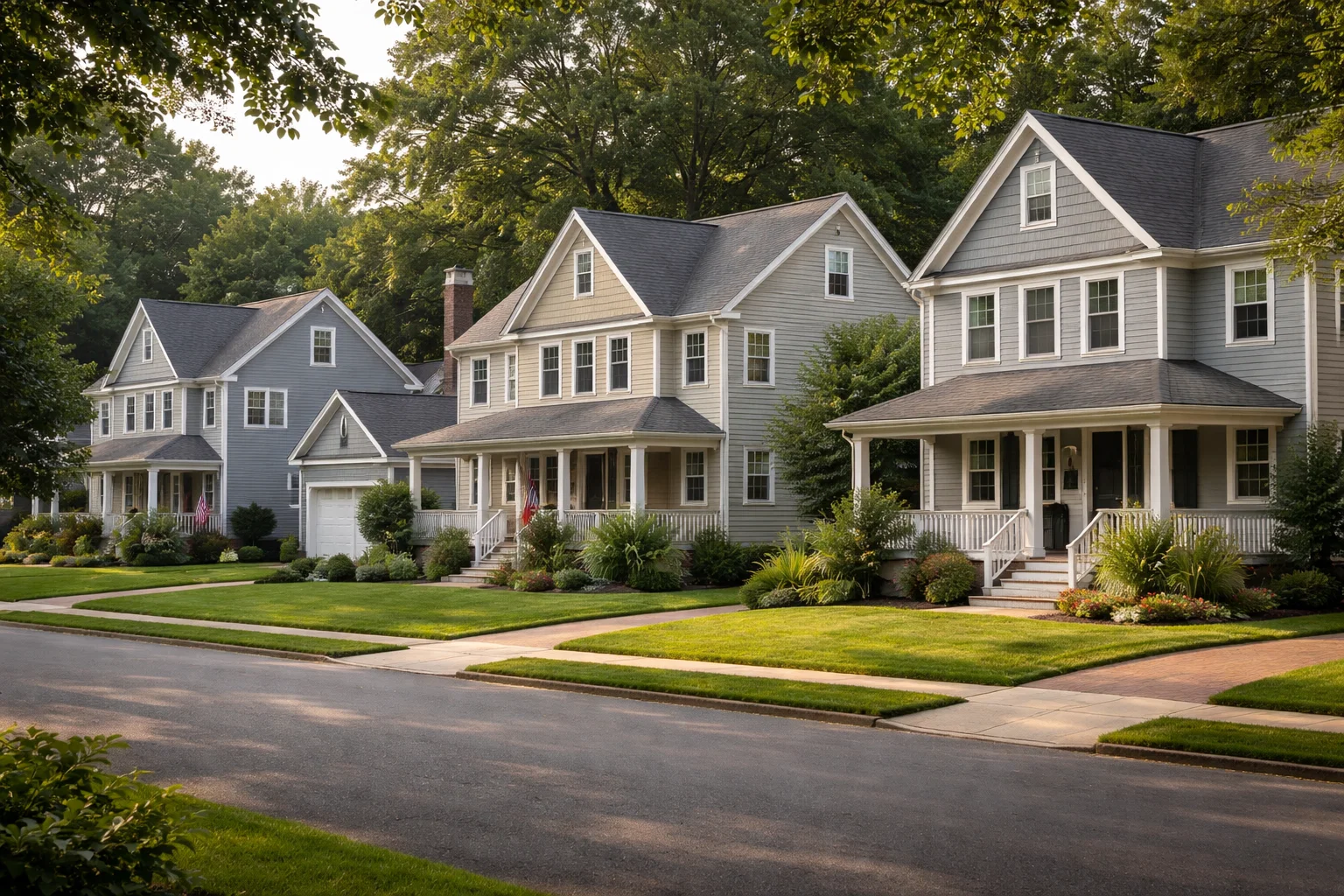 Several similar homes on a Connecticut street used for side-by-side comparison in real estate valuation.