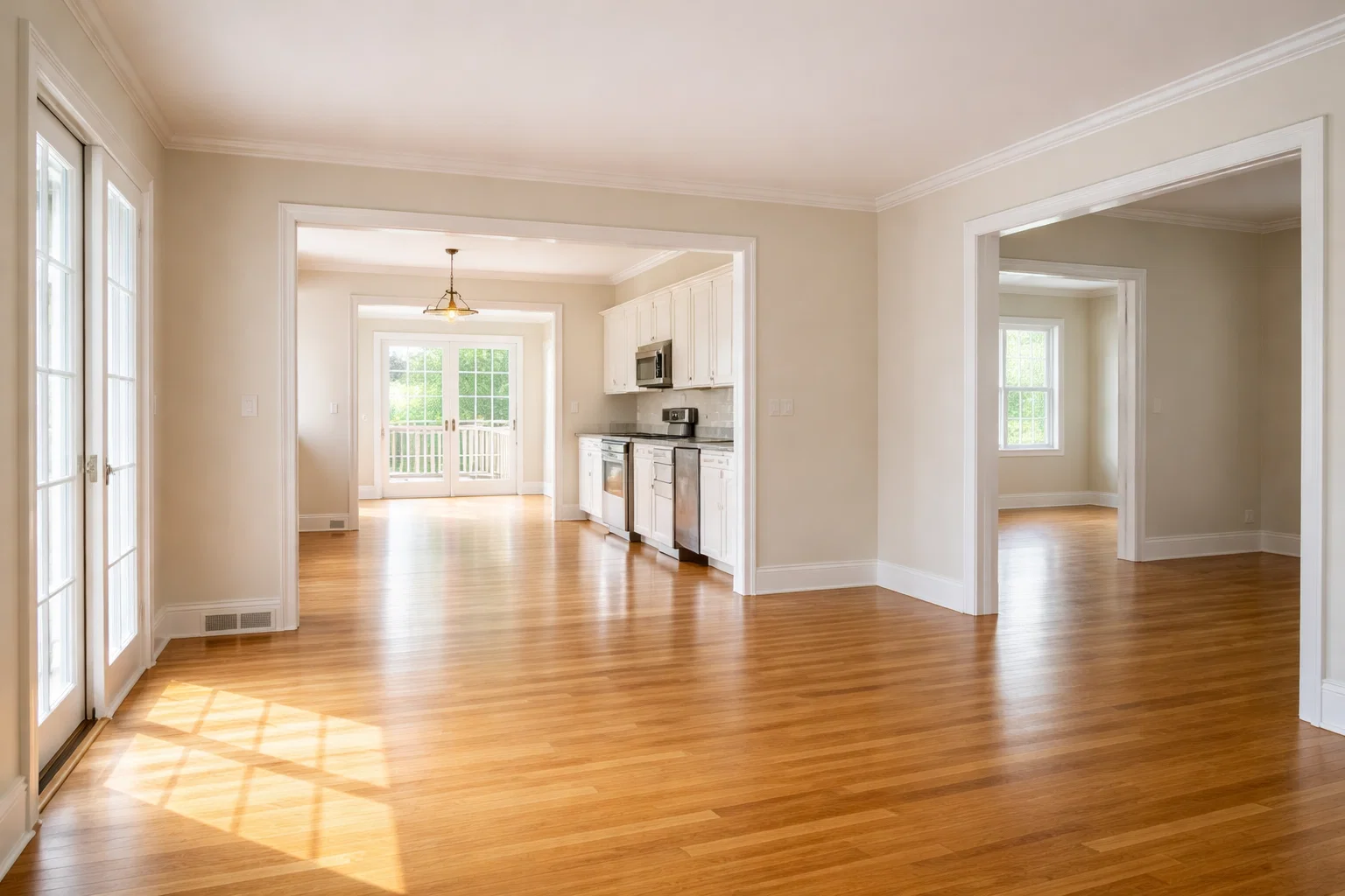Empty, cleared home interior in Connecticut following a responsible clean-out as part of the real estate process.