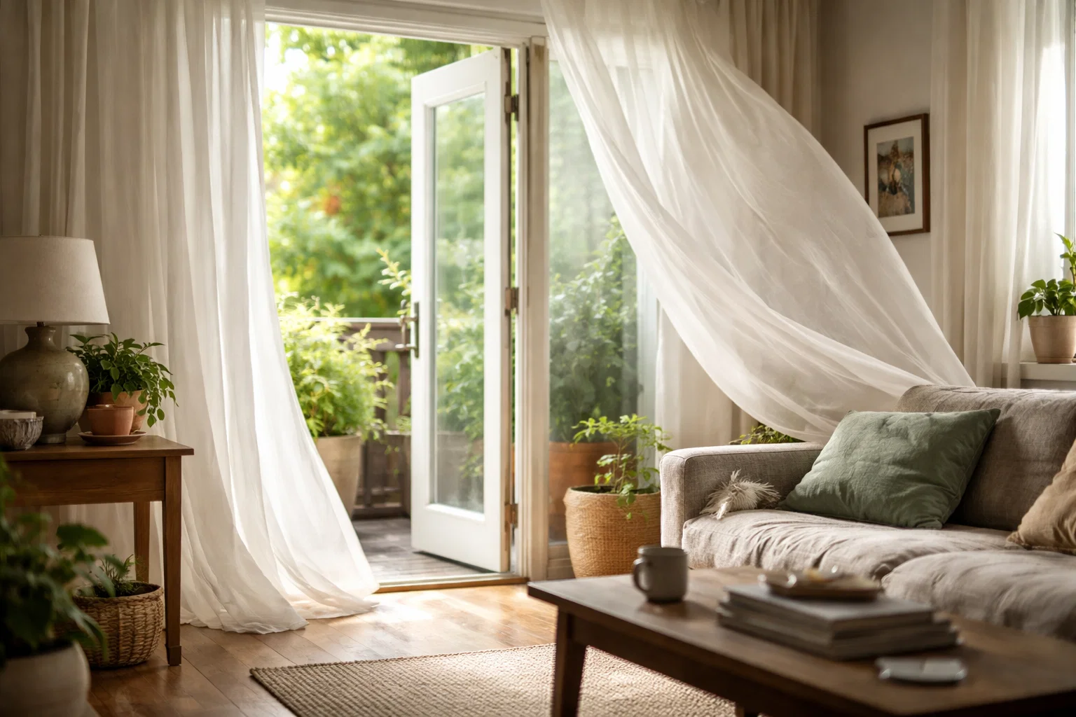 Interior room near a window with subtle air movement, illustrating how drafts can affect how a space feels inside a home.