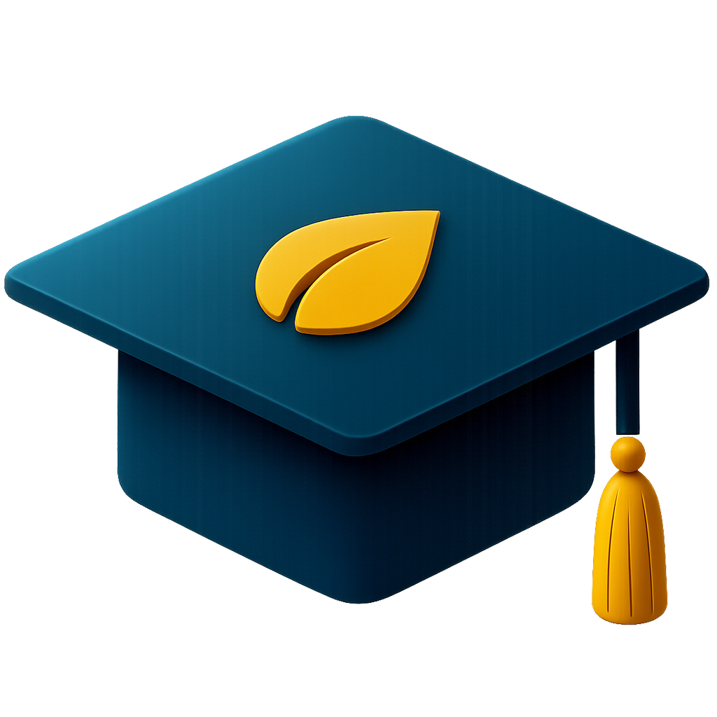 Sustainability-themed graduation cap representing real estate education.